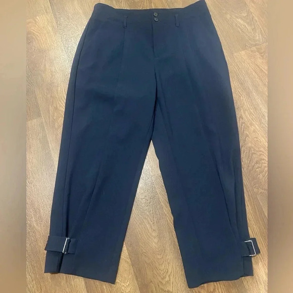 Maeve Anthropologie Navy Cropped Pleated Trousers Pants Size 6 - Picture 1 of 9